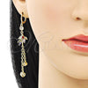 Arete Largo 02.316.0086 Oro Laminado, Diseño de Rolo y Oja, con Multicolor and Blanca Zirconia Cubica, Pulido, Tono Dorado