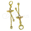 Arete Largo 02.316.0087 Oro Laminado, Diseño de Rolo y Cruz, con Multicolor and Blanca Zirconia Cubica, Pulido, Tono Dorado