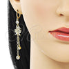 Arete Largo 02.316.0083.2 Oro Laminado, Diseño de Rolo y Mariposa, con Blanca Micro Pave and Blanca Zirconia Cubica, Pulido, Tono Dorado