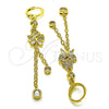 Arete Largo 02.316.0083.2 Oro Laminado, Diseño de Rolo y Mariposa, con Blanca Micro Pave and Blanca Zirconia Cubica, Pulido, Tono Dorado