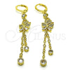 Arete Largo 02.316.0083.2 Oro Laminado, Diseño de Rolo y Mariposa, con Blanca Micro Pave and Blanca Zirconia Cubica, Pulido, Tono Dorado