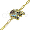 Pulsera Elegante 03.316.0078.07 Oro Laminado, Diseño de Paperclip y Elefante, con Multicolor Micro Pave, Pulido, Tono Dorado (04 MM Thickness, 7 Inches Length)