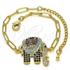 Pulsera Elegante 03.316.0078.07 Oro Laminado, Diseño de Paperclip y Elefante, con Multicolor Micro Pave, Pulido, Tono Dorado (04 MM Thickness, 7 Inches Length)