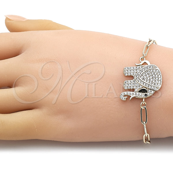 Pulsera Elegante 03.316.0078.1.07 Oro Laminado, Diseño de Paperclip y Elefante, con Blanca and Negro Micro Pave, Pulido, Tono Dorado (04 MM Thickness, 7 Inches Length)