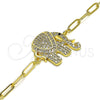 Pulsera Elegante 03.316.0078.1.07 Oro Laminado, Diseño de Paperclip y Elefante, con Blanca and Negro Micro Pave, Pulido, Tono Dorado (04 MM Thickness, 7 Inches Length)
