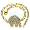 Pulsera Elegante 03.316.0078.1.07 Oro Laminado, Diseño de Paperclip y Elefante, con Blanca and Negro Micro Pave, Pulido, Tono Dorado (04 MM Thickness, 7 Inches Length)