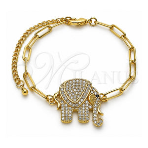 Pulsera Elegante 03.316.0078.1.07 Oro Laminado, Diseño de Paperclip y Elefante, con Micro Pave Blanca y Negro, Pulido, Tono Dorado (Grosor 04 MM, 7 Pulgadas de Largo)