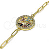 Pulsera Elegante 03.316.0079.07 Oro Laminado, Diseño de Paperclip y Mariposa, con Rubi and Turquoise Micro Pave, Pulido, Tono Dorado (04 MM Thickness, 7 Inches Length)