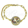 Pulsera Elegante 03.316.0079.07 Oro Laminado, Diseño de Paperclip y Mariposa, con Rubi and Turquoise Micro Pave, Pulido, Tono Dorado (04 MM Thickness, 7 Inches Length)
