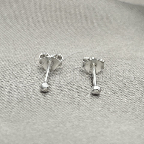 Arete Dormilona 02.401.0055.02 Plata Rodinada, Diseño de Bola, con Zirconia Cubica Blanca, Pulido, Tono Plateado