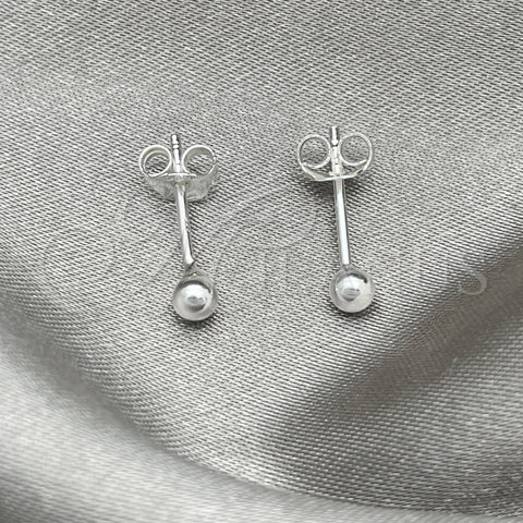 Arete Dormilona 02.401.0055.03 Plata Rodinada, Diseño de Bola, Pulido, Tono Plateado