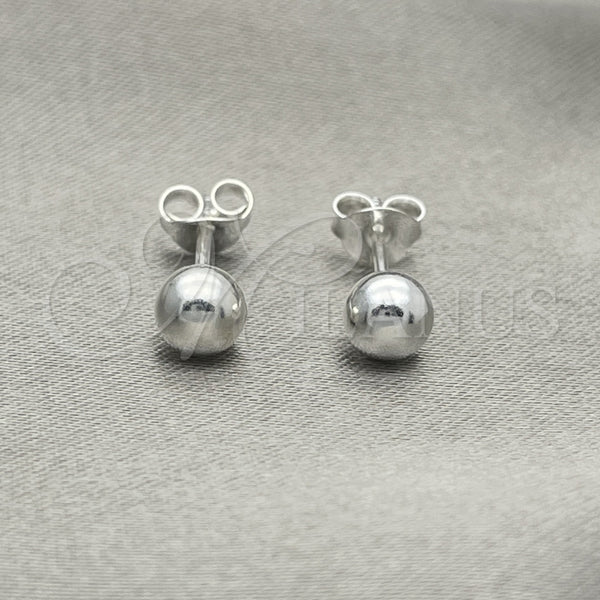 Arete Dormilona 02.401.0055.05 Plata Rodinada, Diseño de Bola, Pulido, Tono Plateado