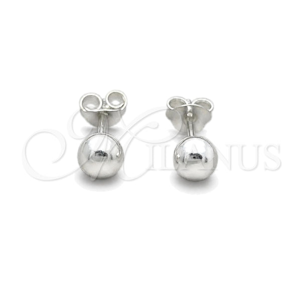 Arete Dormilona 02.401.0055.05 Plata Rodinada, Diseño de Bola, Pulido, Tono Plateado