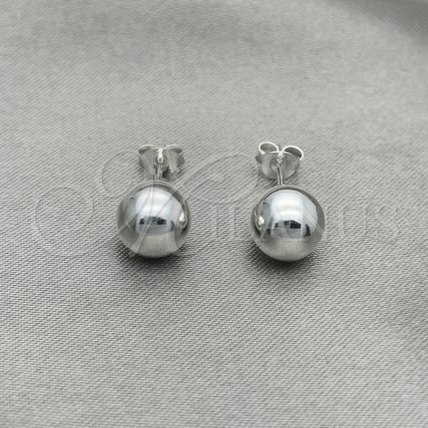 Arete Dormilona 02.401.0055.08 Plata Rodinada, Diseño de Bola, Pulido, Tono Plateado