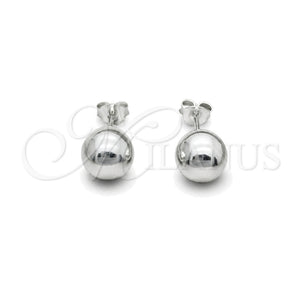 Arete Dormilona 02.401.0055.08 Plata Rodinada, Diseño de Bola, Pulido, Tono Plateado