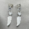 Arete Largo 02.401.0057 Plata Rodinada, Diseño de Oja y Corazón, con Zirconia Cubica Blanca, Pulido, Tono Plateado