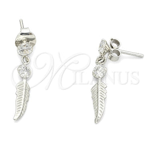 Arete Largo 02.401.0058 Plata Rodinada, Diseño de Oja, con Zirconia Cubica Blanca, Pulido, Tono Plateado