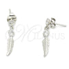 Arete Largo 02.401.0058 Plata Rodinada, Diseño de Oja, con Zirconia Cubica Blanca, Pulido, Tono Plateado