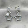 Arete Largo 02.401.0059 Plata Rodinada, Diseño de Estrella, con Zirconia Cubica Blanca, Pulido, Tono Plateado