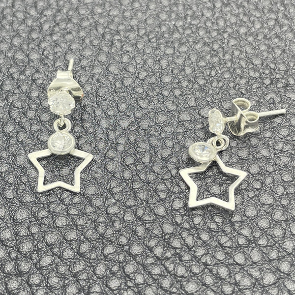 Arete Largo 02.401.0059 Plata Rodinada, Diseño de Estrella, con Zirconia Cubica Blanca, Pulido, Tono Plateado