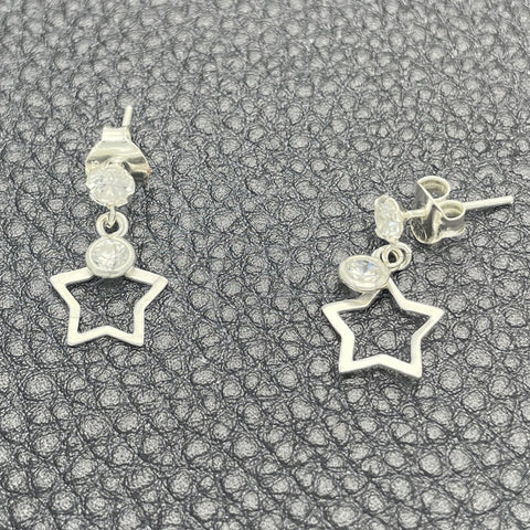 Arete Largo 02.401.0059 Plata Rodinada, Diseño de Estrella, con Zirconia Cubica Blanca, Pulido, Tono Plateado