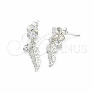 Arete Largo 02.401.0060 Plata Rodinada, Diseño de Oja, con Zirconia Cubica Blanca, Pulido, Tono Plateado