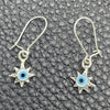 Arete Largo 02.401.0061 Plata Rodinada, Diseño de Ojo Griego y Estrella, con Cristal Turquoise, Pulido, Tono Plateado