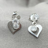 Arete Largo 02.401.0062 Plata Rodinada, Diseño de Corazón, con Zirconia Cubica Blanca, Pulido, Tono Plateado
