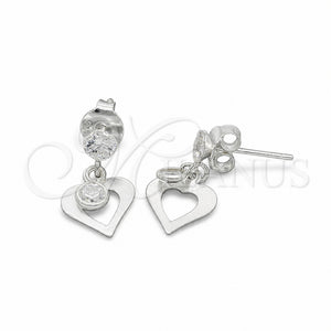Arete Largo 02.401.0062 Plata Rodinada, Diseño de Corazón, con Zirconia Cubica Blanca, Pulido, Tono Plateado