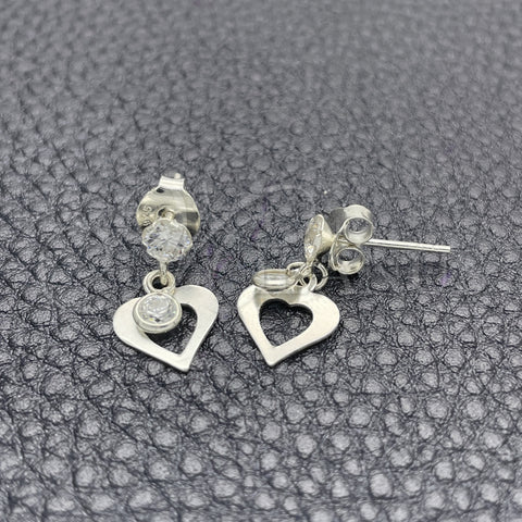 Arete Largo 02.401.0062 Plata Rodinada, Diseño de Corazón, con Zirconia Cubica Blanca, Pulido, Tono Plateado