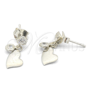 Arete Largo 02.401.0063 Plata Rodinada, Diseño de Corazón, con Zirconia Cubica Blanca, Pulido, Tono Plateado