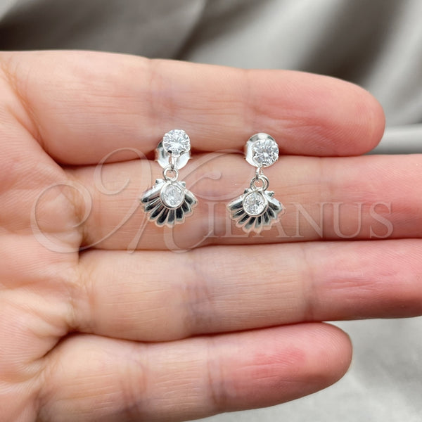 Arete Largo 02.401.0064 Plata Rodinada, Diseño de Concha, con Zirconia Cubica Blanca, Pulido, Tono Plateado