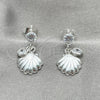 Arete Largo 02.401.0064 Plata Rodinada, Diseño de Concha, con Zirconia Cubica Blanca, Pulido, Tono Plateado