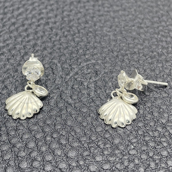 Arete Largo 02.401.0064 Plata Rodinada, Diseño de Concha, con Zirconia Cubica Blanca, Pulido, Tono Plateado