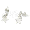 Arete Largo 02.401.0065 Plata Rodinada, Diseño de Flor, con Zirconia Cubica Blanca, Pulido, Tono Plateado