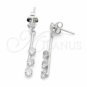Arete Largo 02.401.0067 Plata Rodinada, con Zirconia Cubica Blanca, Pulido, Tono Plateado