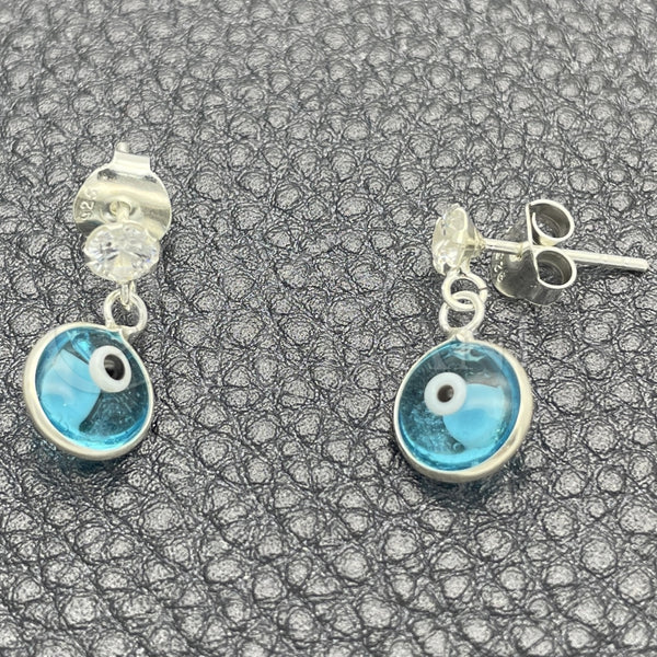 Arete Largo 02.401.0070 Plata Rodinada, Diseño de Ojo Griego, con Cristal Turquoise y Zirconia Cubica Blanca, Pulido, Tono Plateado