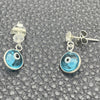 Arete Largo 02.401.0070 Plata Rodinada, Diseño de Ojo Griego, con Cristal Turquoise y Zirconia Cubica Blanca, Pulido, Tono Plateado
