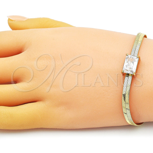 Pulsera Elegante 03.341.0191.07 Oro Laminado, Diseño de Cola de Raton, con Blanca Zirconia Cubica, Pulido, Tono Dorado (05 MM Thickness, 7 Inches Length)