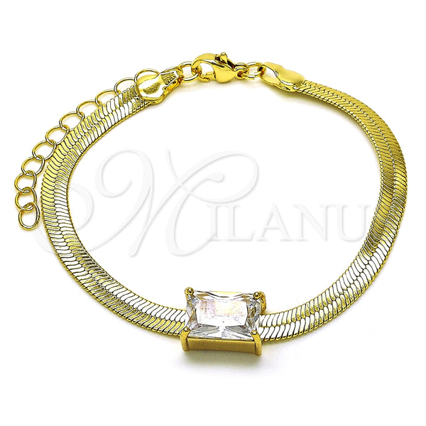 Pulsera Elegante 03.341.0191.07 Oro Laminado, Diseño de Cola de Raton, con Blanca Zirconia Cubica, Pulido, Tono Dorado (05 MM Thickness, 7 Inches Length)
