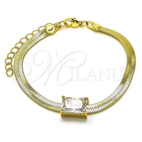 Pulsera Elegante 03.341.0191.07 Oro Laminado, Diseño de Cola de Raton, con Blanca Zirconia Cubica, Pulido, Tono Dorado (05 MM Thickness, 7 Inches Length)