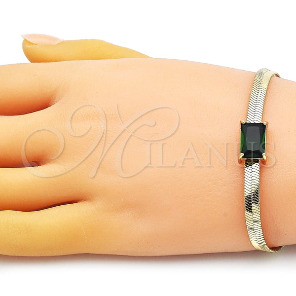 Pulsera Elegante 03.341.0191.1.07 Oro Laminado, Diseño de Cola de Raton, con Verde Zirconia Cubica, Pulido, Tono Dorado (05 MM Thickness, 7 Inches Length)