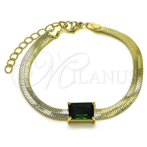Pulsera Elegante 03.341.0191.1.07 Oro Laminado, Diseño de Cola de Raton, con Verde Zirconia Cubica, Pulido, Tono Dorado (05 MM Thickness, 7 Inches Length)