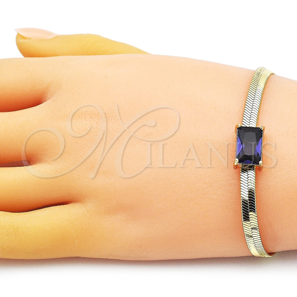 Pulsera Elegante 03.341.0191.2.07 Oro Laminado, Diseño de Cola de Raton, con Dark Ametista Zirconia Cubica, Pulido, Tono Dorado (05 MM Thickness, 7 Inches Length)