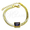 Pulsera Elegante 03.341.0191.2.07 Oro Laminado, Diseño de Cola de Raton, con Dark Ametista Zirconia Cubica, Pulido, Tono Dorado (05 MM Thickness, 7 Inches Length)