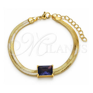 Pulsera Elegante 03.341.0191.2.07 Oro Laminado, Diseño de Cola de Raton, con Zirconia Cubica Dark Ametista, Pulido, Tono Dorado (Grosor 05 MM, 7 Pulgadas de Largo)