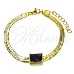 Pulsera Elegante 03.341.0191.2.07 Oro Laminado, Diseño de Cola de Raton, con Dark Ametista Zirconia Cubica, Pulido, Tono Dorado (05 MM Thickness, 7 Inches Length)
