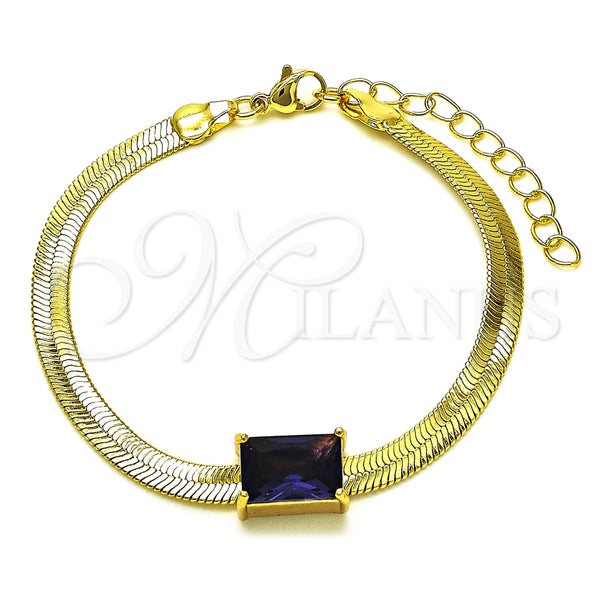 Pulsera Elegante 03.341.0191.2.07 Oro Laminado, Diseño de Cola de Raton, con Dark Ametista Zirconia Cubica, Pulido, Tono Dorado (05 MM Thickness, 7 Inches Length)