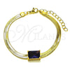 Pulsera Elegante 03.341.0191.2.07 Oro Laminado, Diseño de Cola de Raton, con Dark Ametista Zirconia Cubica, Pulido, Tono Dorado (05 MM Thickness, 7 Inches Length)