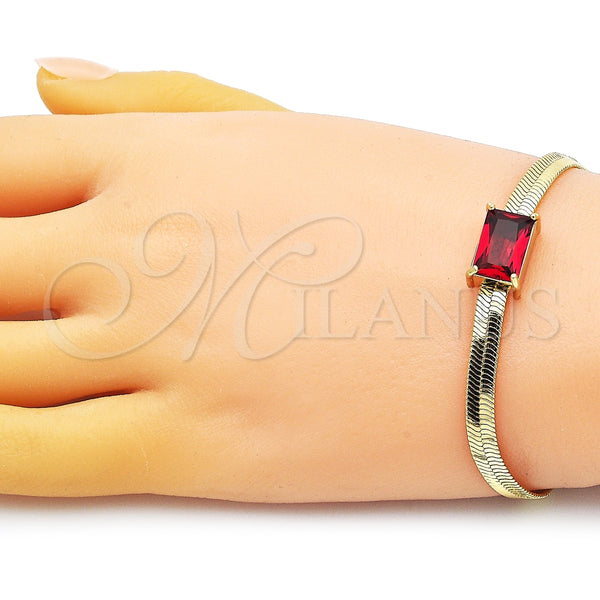 Pulsera Elegante 03.341.0191.3.07 Oro Laminado, Diseño de Cola de Raton, con Granate Zirconia Cubica, Pulido, Tono Dorado (05 MM Thickness, 7 Inches Length)